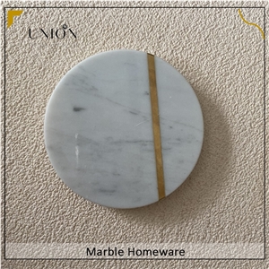 Polished Round Coaster With Brass Strip Marble Cup Plate