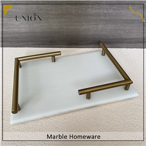 White Serving Tray With Corner Handle For Tableware