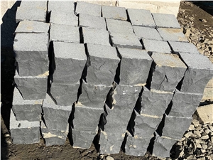 Black Basalt Bush-Hammered Cobble Stone, Pavers, Cube Stone