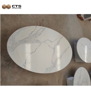 Artificial White Quartz Round Table High Quality Customized