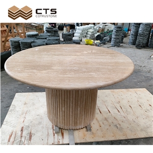 Travertine Table Custom Round Soft Gold Color