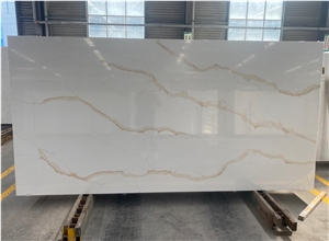 White Calacatta Quartz Engineered Stone Slab #8057 Gold