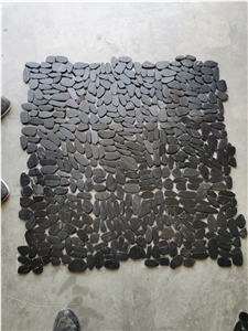 Black River Pebble Stone Pattern, Pebbles On Mesh Pebble Mosaic Tiles SYPM03