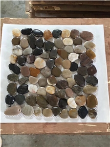 Mixed Color River Pebble Stone Pattern On Mesh Mosaic Tiles SYPM04