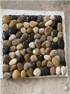 Mixed Color River Pebble Stone Pattern On Mesh Mosaic Tiles SYPM05