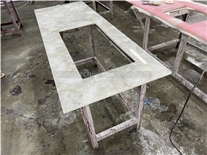 Lighted White Crystal Quartz Semiprecious Stone Table Tops