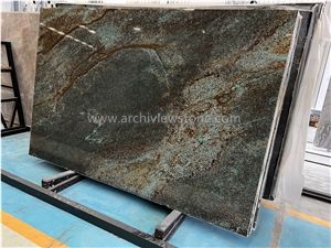 Bookmatched Green Granite Verde Neon Granite Slab