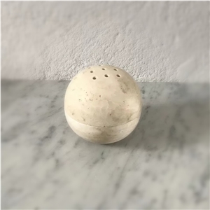 Beige Travertine Stone Sphere Incense Holder