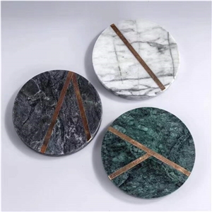 Handcrafted Marble Coasters With Brass Inlay