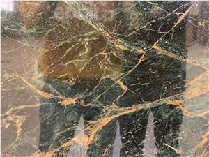 High End Luxury Green Marble With Gold Line Polish Slab