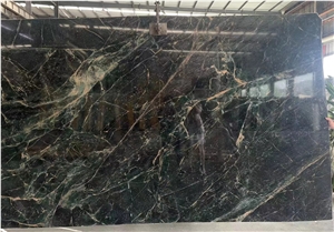 High End Luxury Green Marble With Gold Line Polish Slab