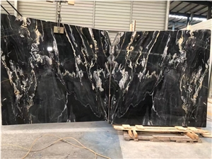 Italy Black Marble With Gold Line Polish Slab