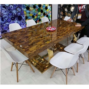 Luxury Customized  Agate Stone Rectangle Table Top For Home