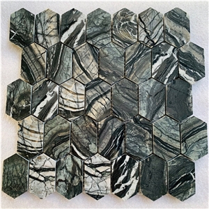 Wooden Black Marble Mosaic Tiles
