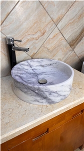 Carving Stone Bath Sink Marble Fluted Volakas Pedestal Basin