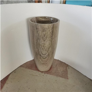 Corner Drop-In Marble Sink Stone Gray Wood Pedestal Basin