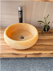 Interior Stone Bath Counter Sink Round Honey Onyx Wash Basin