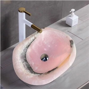 Interior Stone Counter Bath Sink Rose Pink Onyx Wash Basin