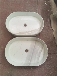 Marble Vessel Bathroom Sink Stone Volakas Marble Oval Art Basin