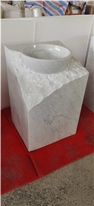 Round Marble Pedestal Wash Basin Stone Statuario Square Sink