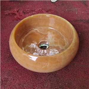 Round Stone Bathroom Art Sink Orange Onyx Counter Wash Basin