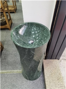 Solid Marble Pedestal Wash Basin Stone Dark Green Round Sink