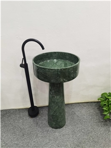 Solid Stone Bath Sink Marble Verde Guatemala Pedestal Basin