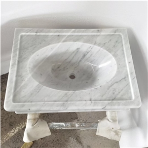 Solid Stone Bathroom Sink Marble Carrara Round Wash Basin