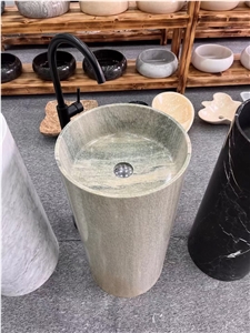 Solid Stone Pedestal Wash Basin Marble Black Gold Bath Sink