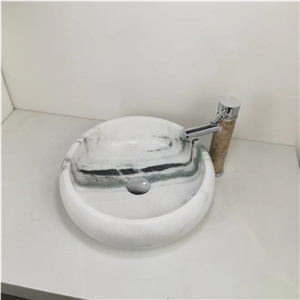 Solid Stone Pedestal Wash Basin Marble White Wood Round Sink