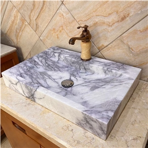 Solid Stone Vessel Bathroom Sink Brown Onyx Wash Basin