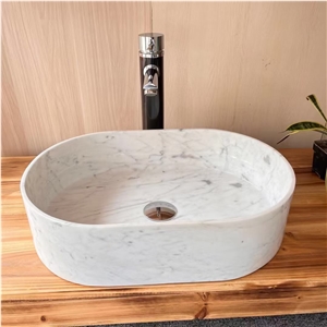 Stone Bath Counter Sink Oval Marble Statuario Art Wash Basin