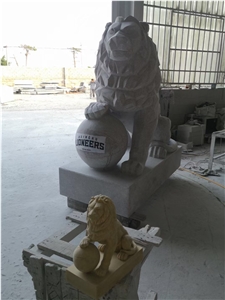 Stone Garden Statue Grey Granite Animal Lion Sculpture