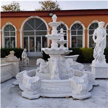 4 Horses White Marble Carving Water Fountain