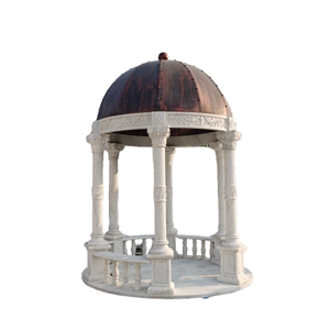 Custom-Made White Marble Roman Column Bronze Dome Gazebo
