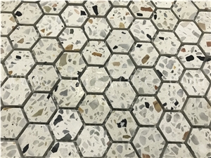 Colorful Terrazzo Hexagon Mosaic Cement Mosaic Floor Tile