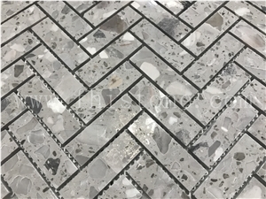 Grey Terrazzo Mosaic Cement Tile Mosaic Floor Herringbone