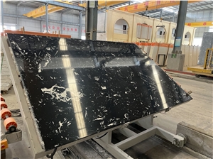 Black Color Artificial Marble Slabs With With Veins
