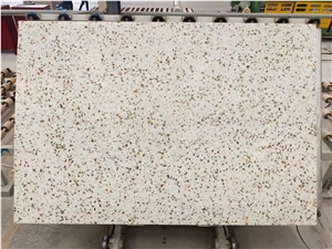 China Light Beige Cream Terrazzo Large Slab Polish Floor