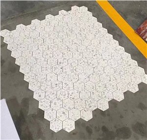 China White Terrazzo Mosaic Big Hexagon Bathroom