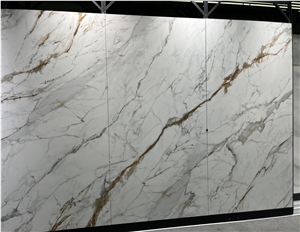 High Quality Luxury White Sintered Stone  Gold Line Wall