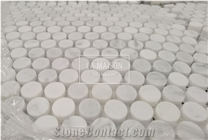 Calacatta White Polished Penny Round Marble Mosaic Tile