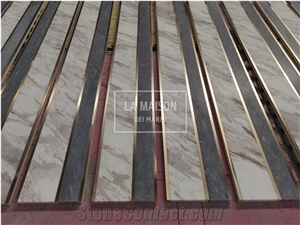 Grey&White Natural Marble Inlay Brass Floor Border Decor