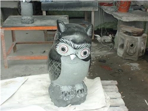 Grey Granite Owl Sculpture, Grey Granite