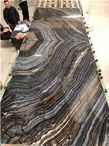 Ancient Wood Grain Marble Opus Pattern Slab