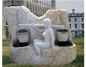 Beige Granite Fountains With Chidren For Sale