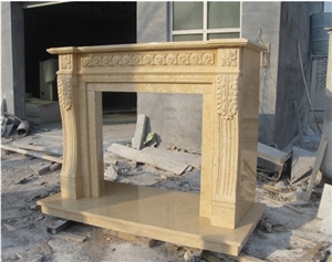 Beige Hand Carving Sculptured Craft Fireplace Surround