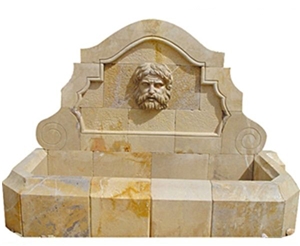 Beige Travertine Hand Carve Sculpture Large Wall Fountain