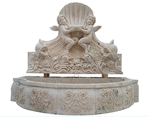 Beige Travertine Hand Carve Sculpture Large Wall Fountain