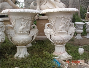 Cheap White Marble Carving Flower Stand & Planters